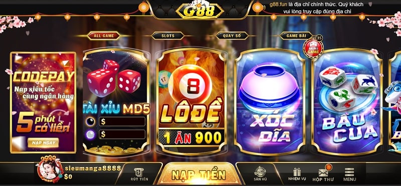 Game bài đổi thưởng của cổng game g88 fun