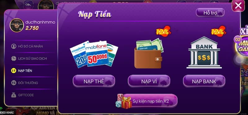 Nạp tiền vào cổng game zinvip live