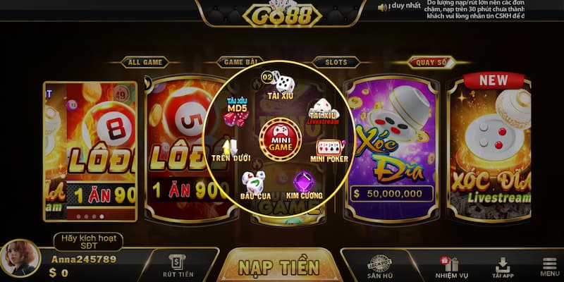 Mini game đa dạng, siêu hot Go88