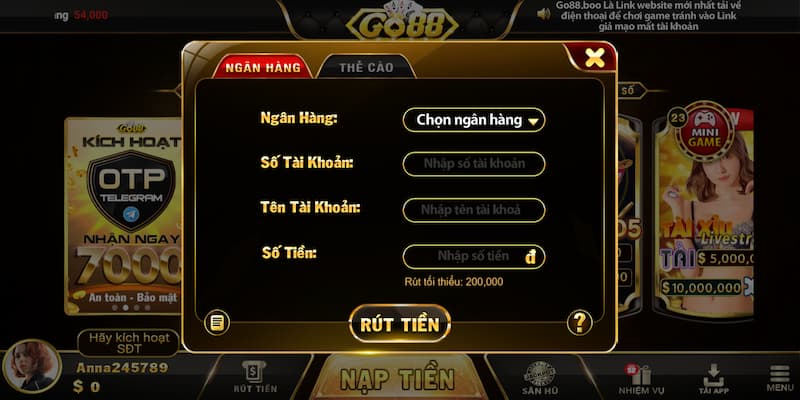 Rút tiền Go88 an toàn, nhanh chóng