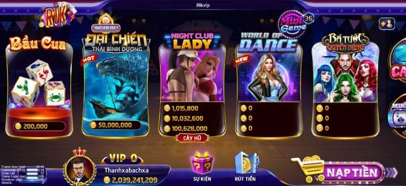 Những trò chơi có tại Rikvip game