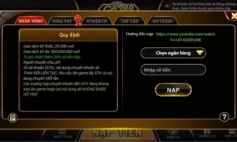 Hướng dẫn cách nạp tiền Go789 club