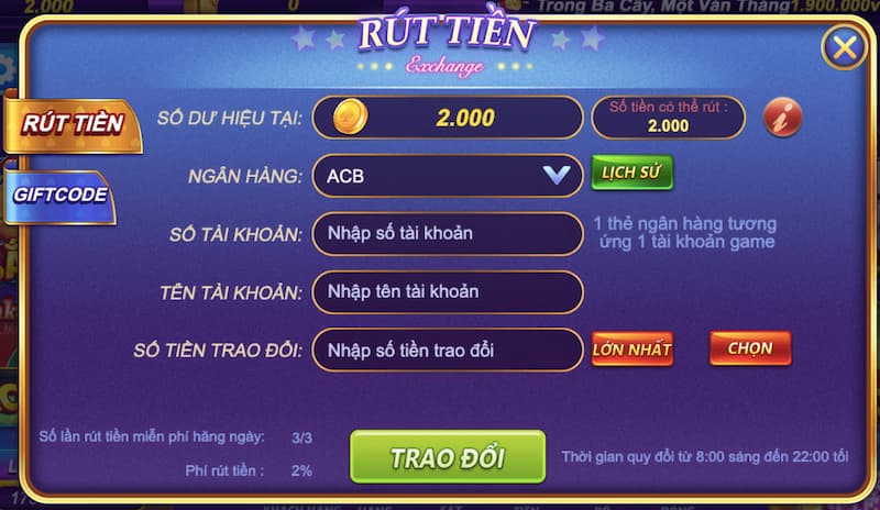 Rút tiền nhanh chóng từ V99 win