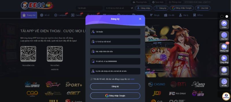 Đăng ký tài khoản mới trải nghiệm giải trí tại EE88