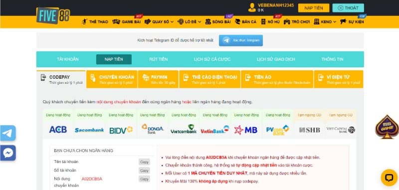 Hướng dẫn cách nạp tiền Five88 cho người mới