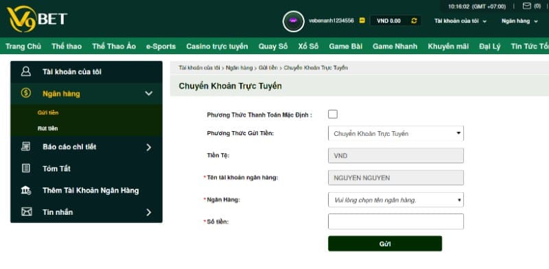 Hướng dẫn cách nạp tiền V9bet